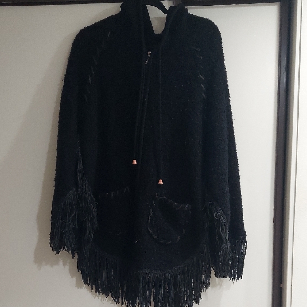 Boho Black Fringe Cape